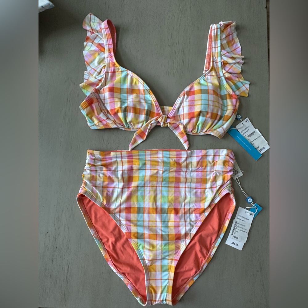 Bleu Rod Beattie Multicolor Plaid High Waist Bikini NWT size 10